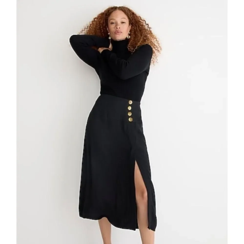 J. Crew Black Midi Skirt with Gold Buttons